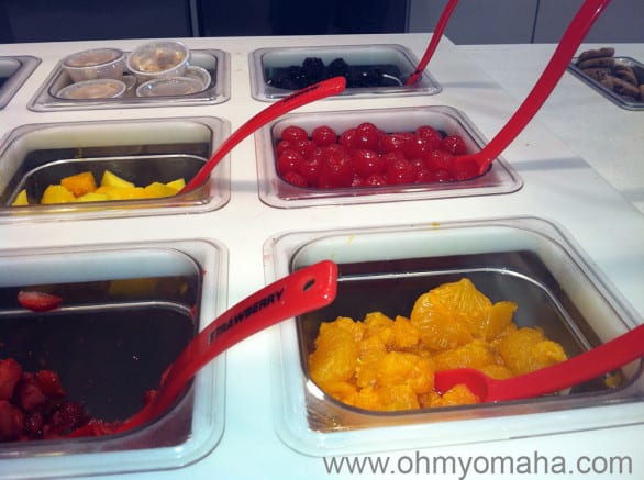 The healthy fruit in the toppings bar at Red Mango. Naturally, my son wanted Nerds and sprinkles on his frozen yogurt instead.
