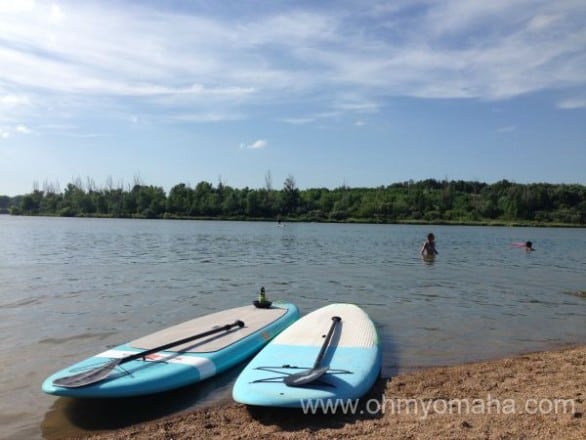 Standup paddleboards on the shore of Lake Cunningham in Omaha.