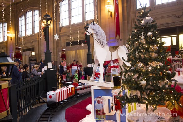 At Christmas time, kids can ride a mini train at Union Station.