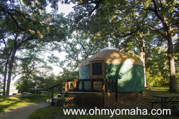 A yurt is more tent than cabin. The yurts in Clear Lake, Iowa come with beds and a table.