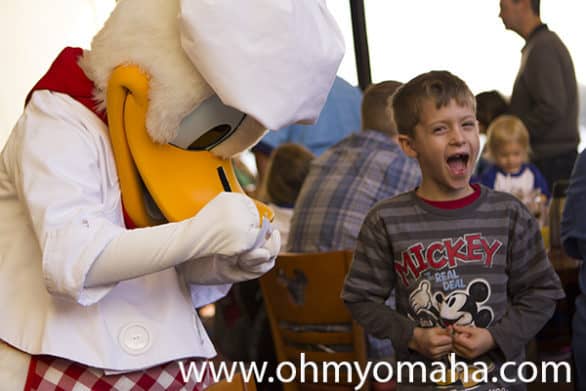 Meeting Donald Duck during Chef Mickey's character breakfast