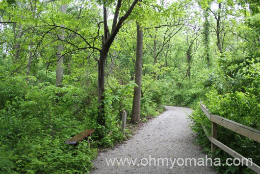 Shaded, crushed limestone trail at Heron Haven is one of the few trails to hike in Omaha that aren't paved.