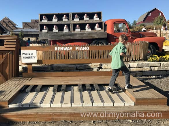Oversized chicken piano at Vala's Pumpkin Patch in Nebraska