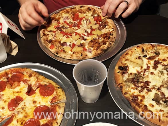 Three pizzas at 1000 Degrees Neapolitan Pizzeria - Enough for family of four