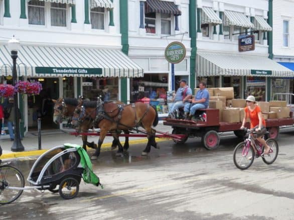 Deliveries on Mackinac Island are made by horse-drawn carriages. Since most motorized vehicles are allowed on the island, even deliveries are made by carriage. 