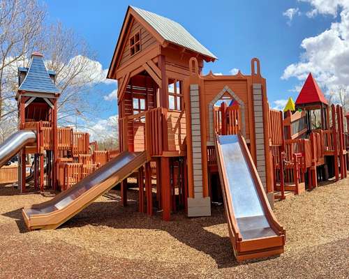 Three slides at Dream Playground at Lake Manawa State Park