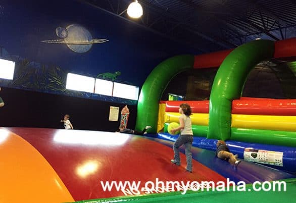 Lost in Play in Lincoln, Nebraska had a bounce house, jumping pillow, foam pit, and climbing structures. 