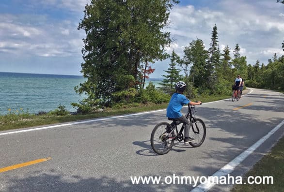 Bike riding on the state highway on Mackinac Island