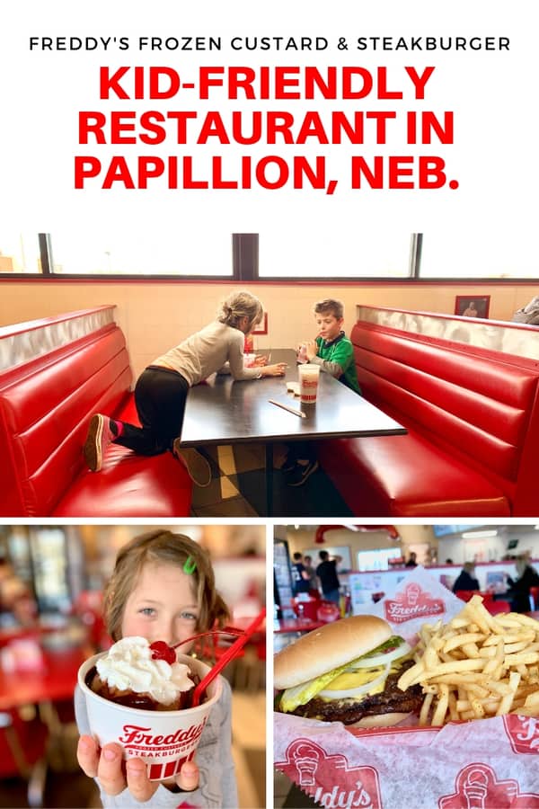 Looking for a family-friendly restaurant in Papillion, Nebraska? Here's a review of Freddy's Frozen Custard & Steakburger. Enjoy a concrete or order a famous burger. They even have a pup cup dessert for your dog! #Nebraska #restaurant