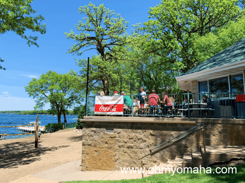 Waterfront restaurants in Okoboji - Bob's in Arnolds Park has patio seating with a view of the sandy beach and lake in northern Iowa.