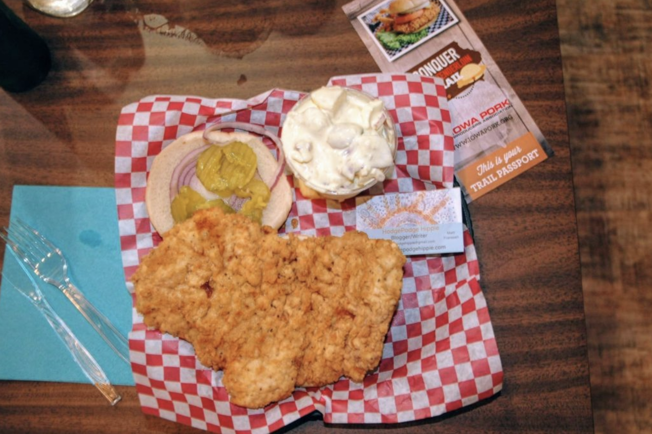 A giant pork tenderloin at Laresen's Pub in Elkhorn, Iowa