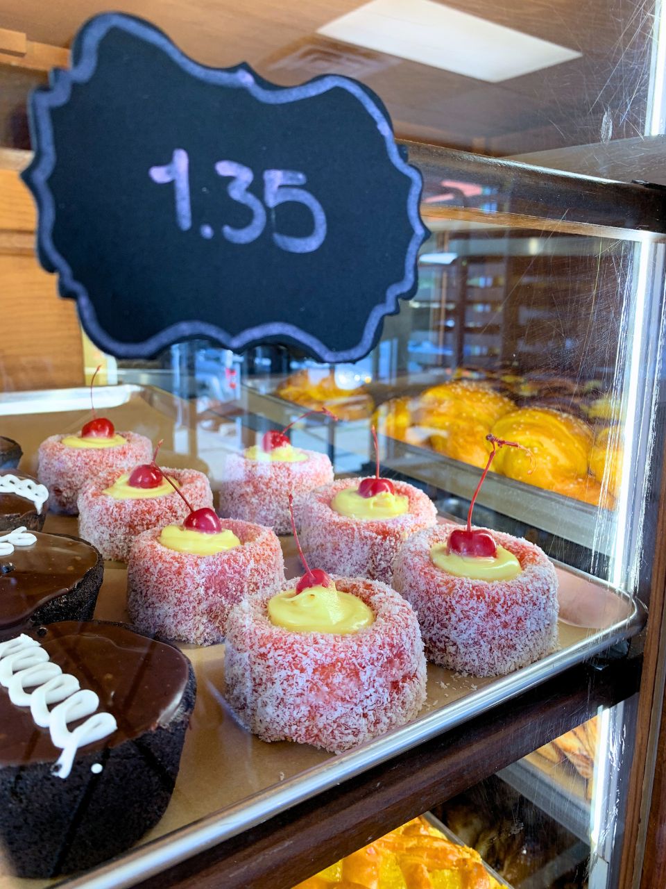 A pastry display at International Bakery