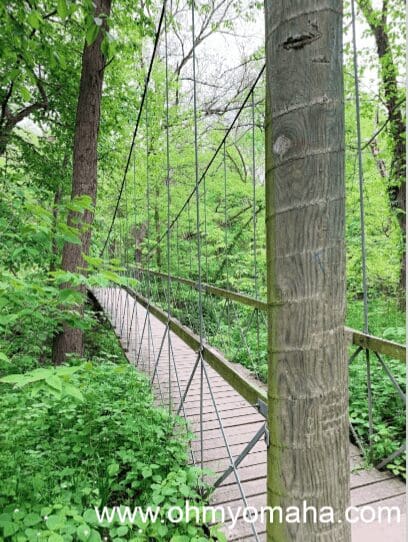 A suspension bridge at Schramm Park near Omaha,  Nebraska