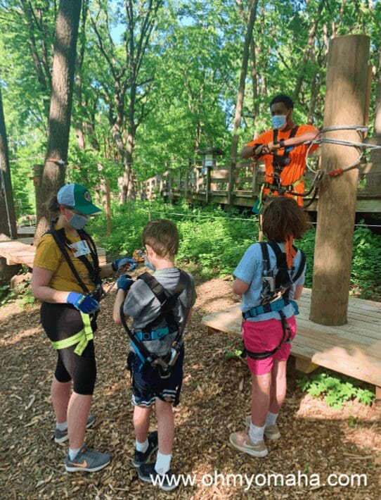 Safety training and practice at TreeRush Adventures at Fontenelle Forest