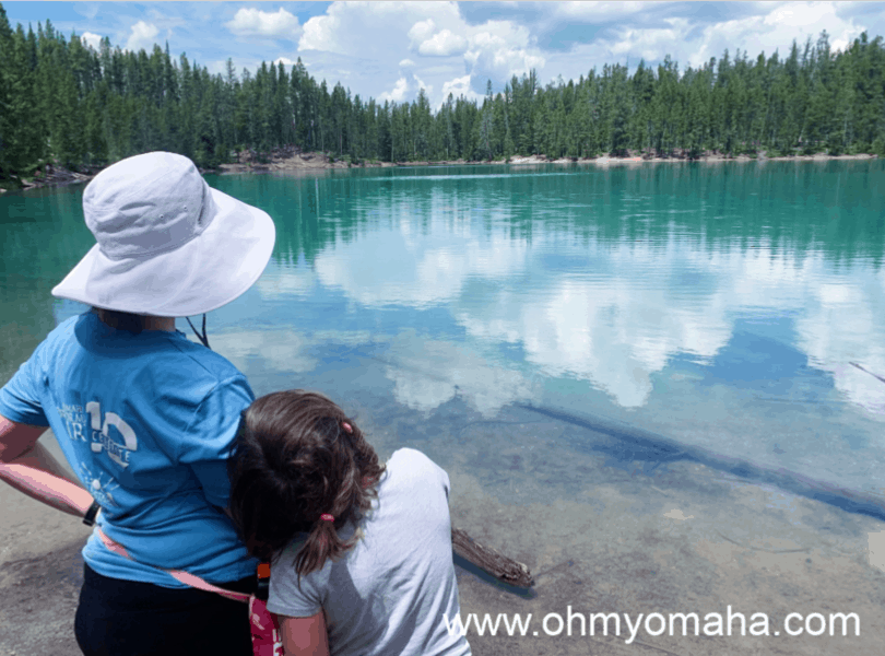 Mom and daughter admiring the view at Clear Lake in Yellowstone National Park.