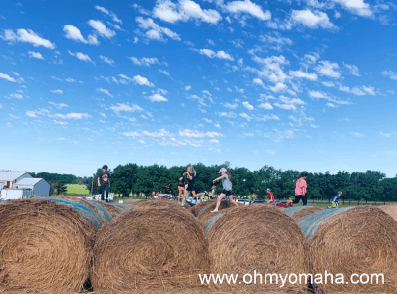 Running on hay bales in Nebraska