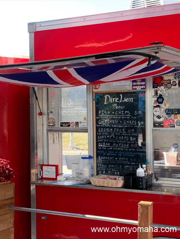 The menu at the Dire Lion, a food truck that is often found at Trucks and Taps in Omaha.
