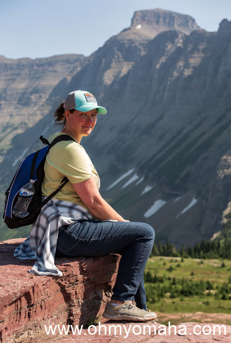 Kim taking a break along the Hidden Lake Overlook Trail