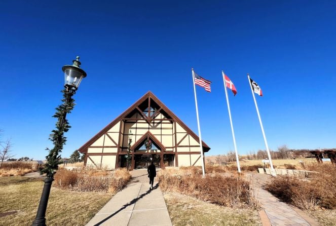 The exterior of the Museum of Danish America in Elk Horn, Iowa. 