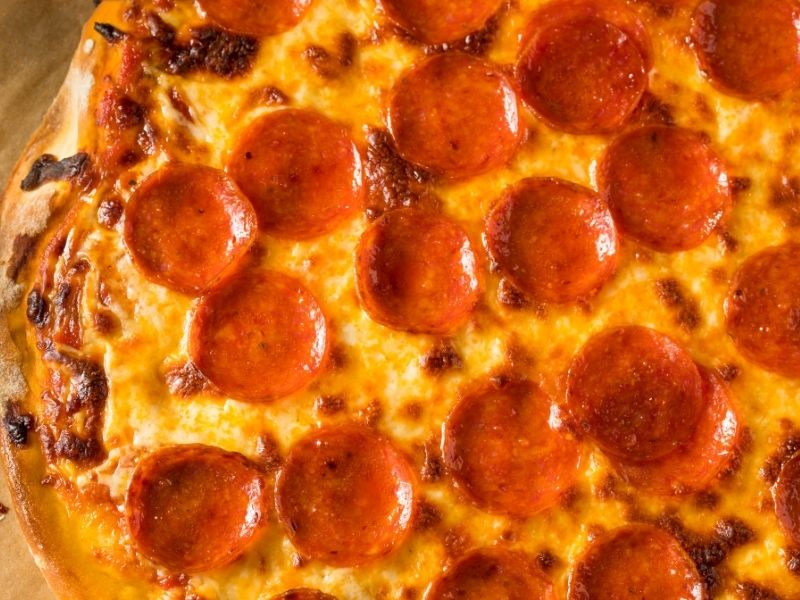 Up-close photo of pepperoni pizza