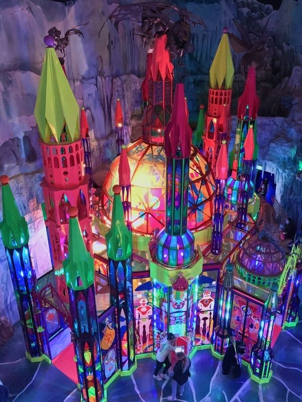 A castle inside one of the worlds at Meow Wolf's Convergence Station
