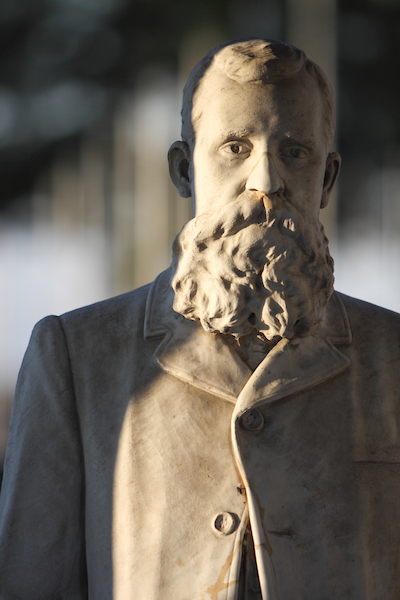 An up-close photo of a statue of John Millburn Davis