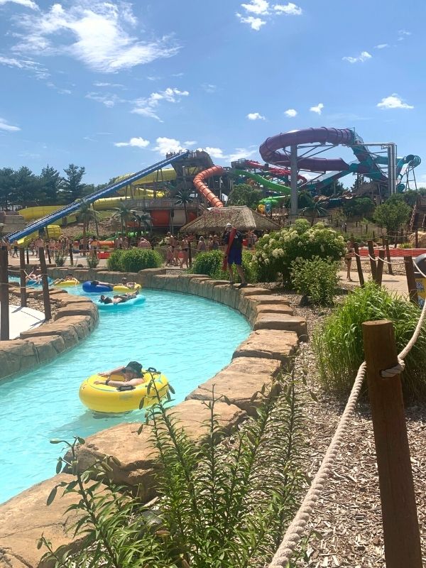 The lazy river and water slides at Lost Island Water Park in Waterloo, Iowa