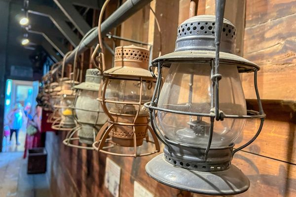 Lamps at the Fred Schmidt Railroad Museum located in the depot in Old Abilene Town