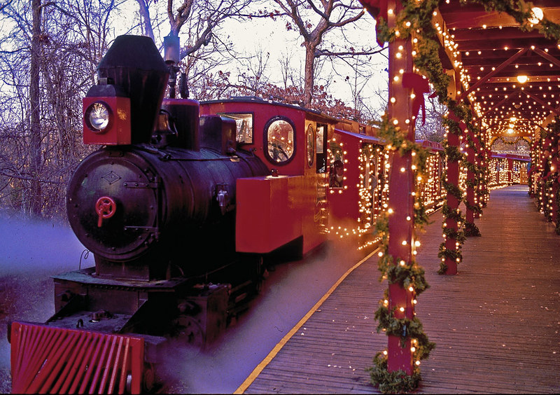 The train station at Silver Dollar City during he holiday season