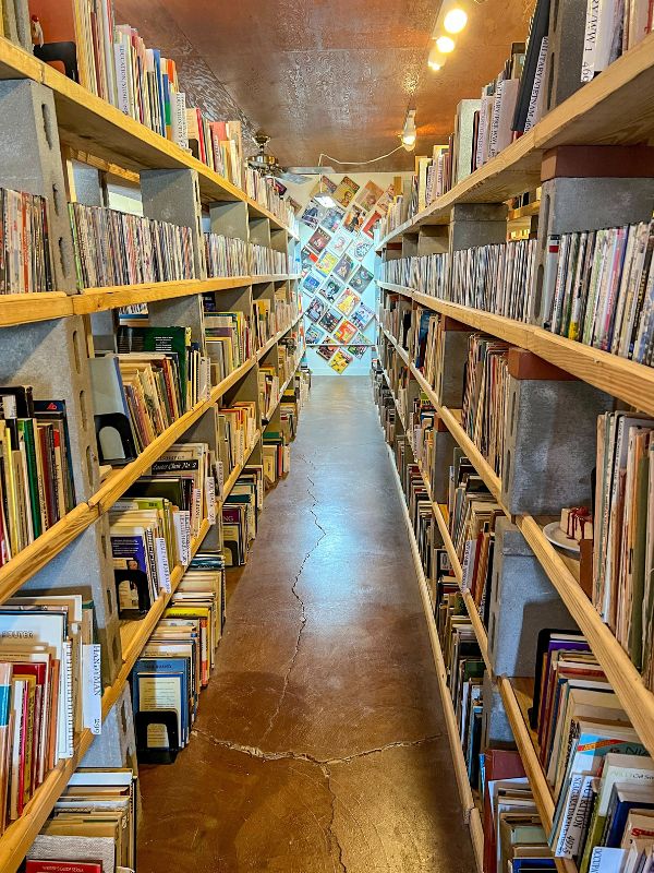 An aisle at Buckaroo Books in Brownville