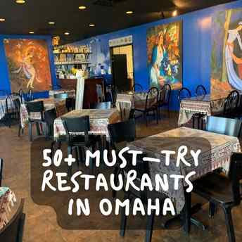 50+ Must-Try Restaurants in Omaha written over an image of Ahmad's Persian Cuisine dining room