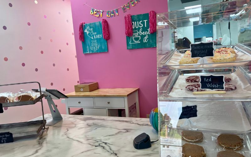 The small cookie display case at Sugar Coma Treats in Omaha
