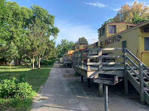 The cabooses available for overnight stays at Two Rivers Recreation Area in Waterloo, Nebraska