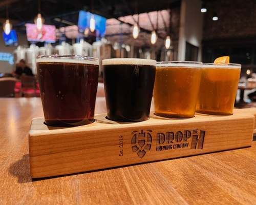 A flight of beer at Drop the H Brewing Co. in Pittsburg, Kansas