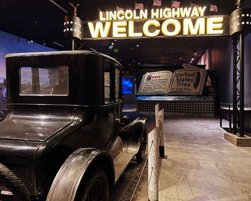 The Lincoln Highway exhibit inside the Platte River Road Archway Monument