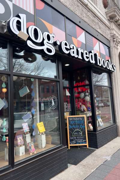 Exterior of Dog-Eared Books in downtown Ames, Iowa