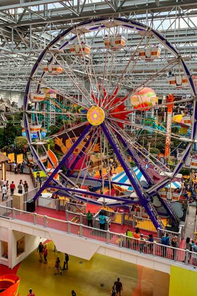 The ferris wheel inside Mall of America, with Nickelodeon Universe in the background 