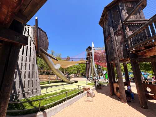 A view of slides and walkways at the Adventure Playground at The Gathering Place