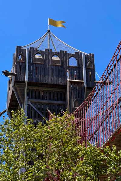 A tower and walkway at Chapman Adventure Playground at The Gathering Place