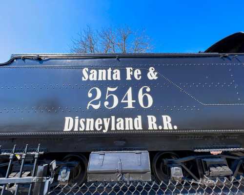 A railcar with Santa Fe & Disneyland R.R. on its side