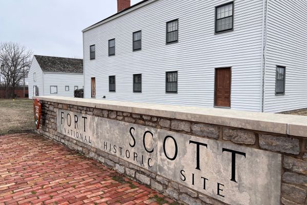A sign for Fort Scott National Historic Site in Fort Scott, Kansas