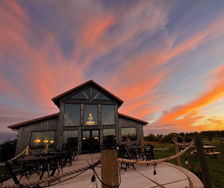 The exterior of Fishback & Stephenson Cider House at sunset