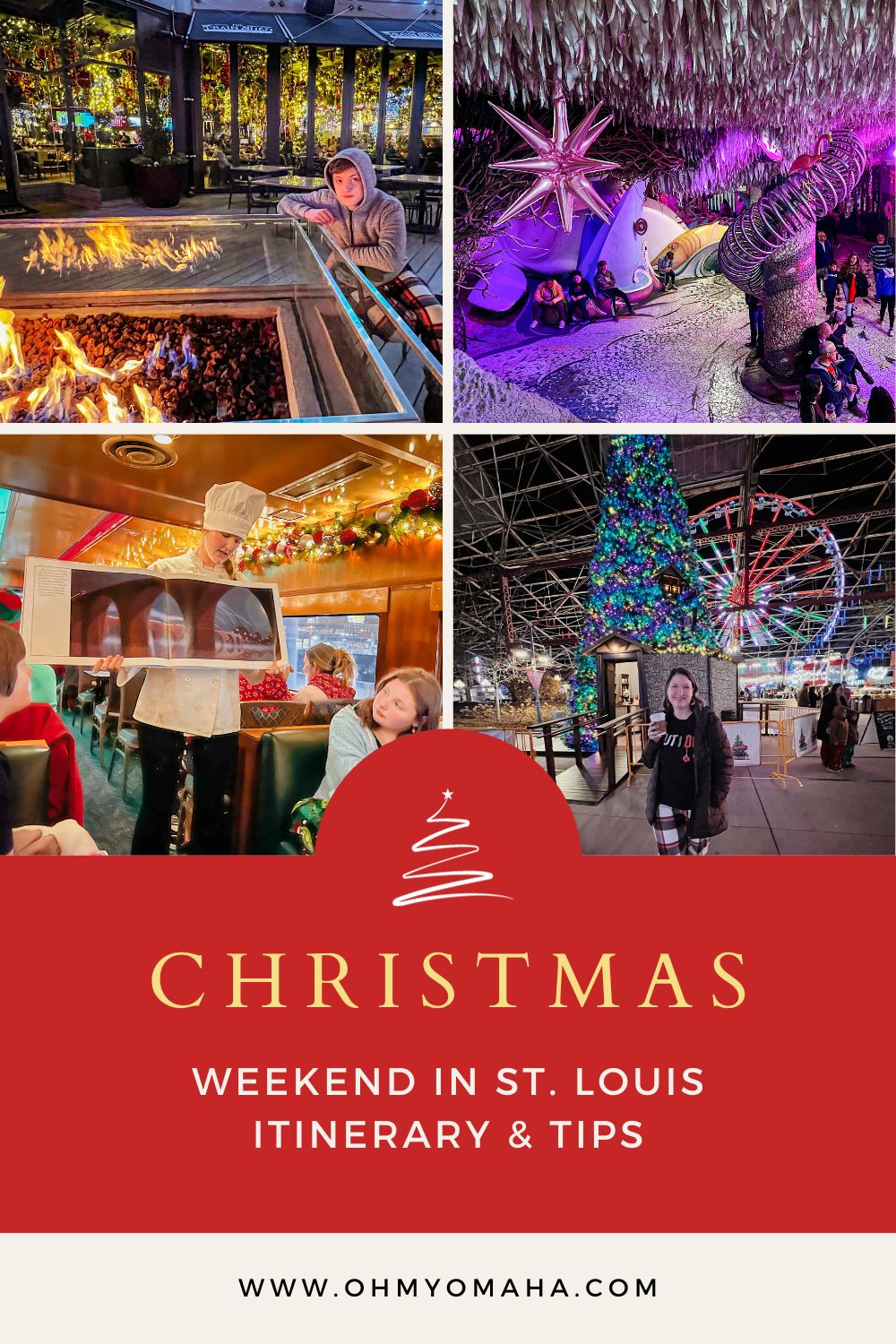Discover the Holiday Magic of St. Louis!  From dazzling light displays at the Zoo and Botanic Garden to festive fun at The City Museum, uncover the best holiday activities St. Louis has to offer. Pin this for your ultimate guide & itinerary to a festive family adventure in St. Louis!