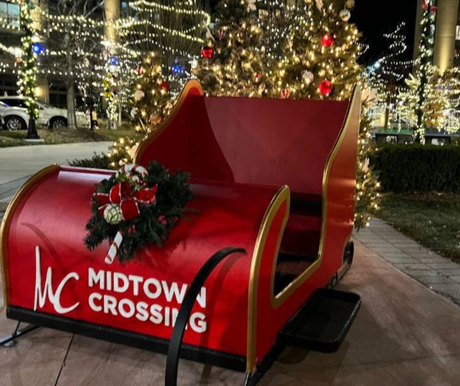 The red sleigh at Midtown Crossing is a great photo opp during the holiday season.