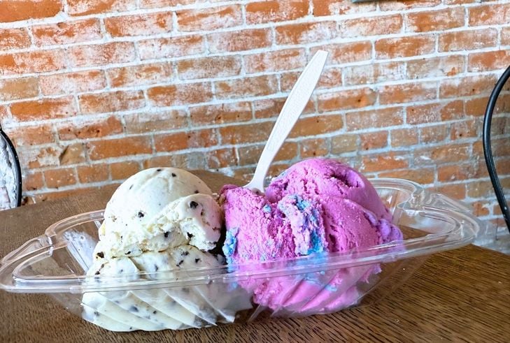 Two scoops of ice cream at Double Dips Ice Creamery in downtown North Platte, Nebraska