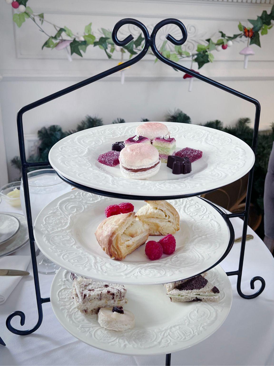 Three-tired serving tray for tea at Chocolat Abeille