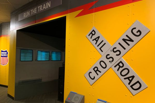 An interactive exhibit "Run The Train" at the Union Pacific Railroad Museum