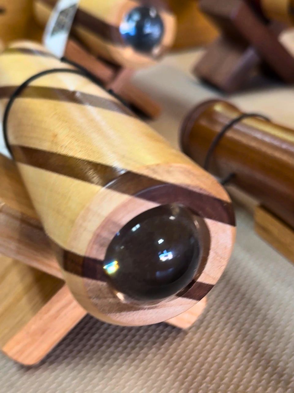 Up-close image of a handmade kaleidoscope at the Kaleidoscope Factory
